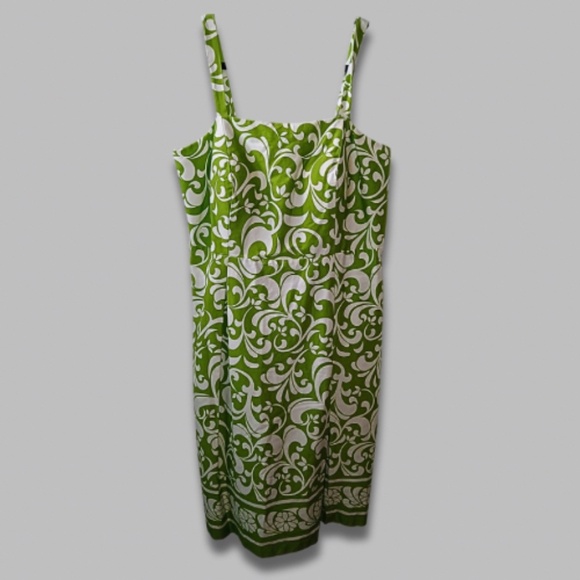 Dressbarn Sleeveless Dress Adjustable Straps Zippered Back Green/White US 16W - Picture 2 of 6